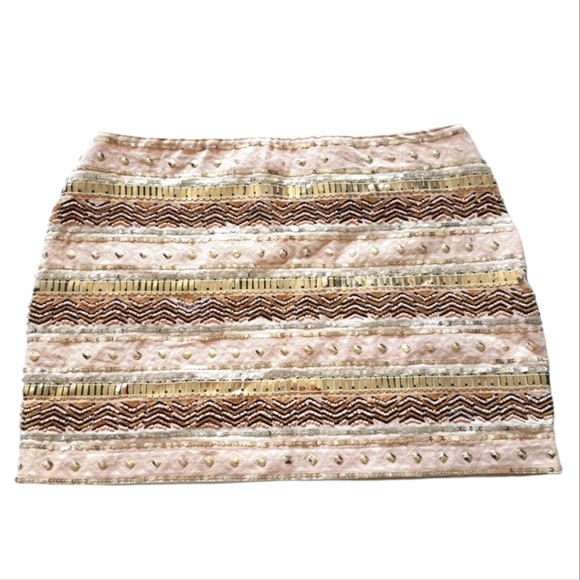 Twik by simons | Pastel pink & gold beaded mini skirt , side zipper - Picture 1 of 9